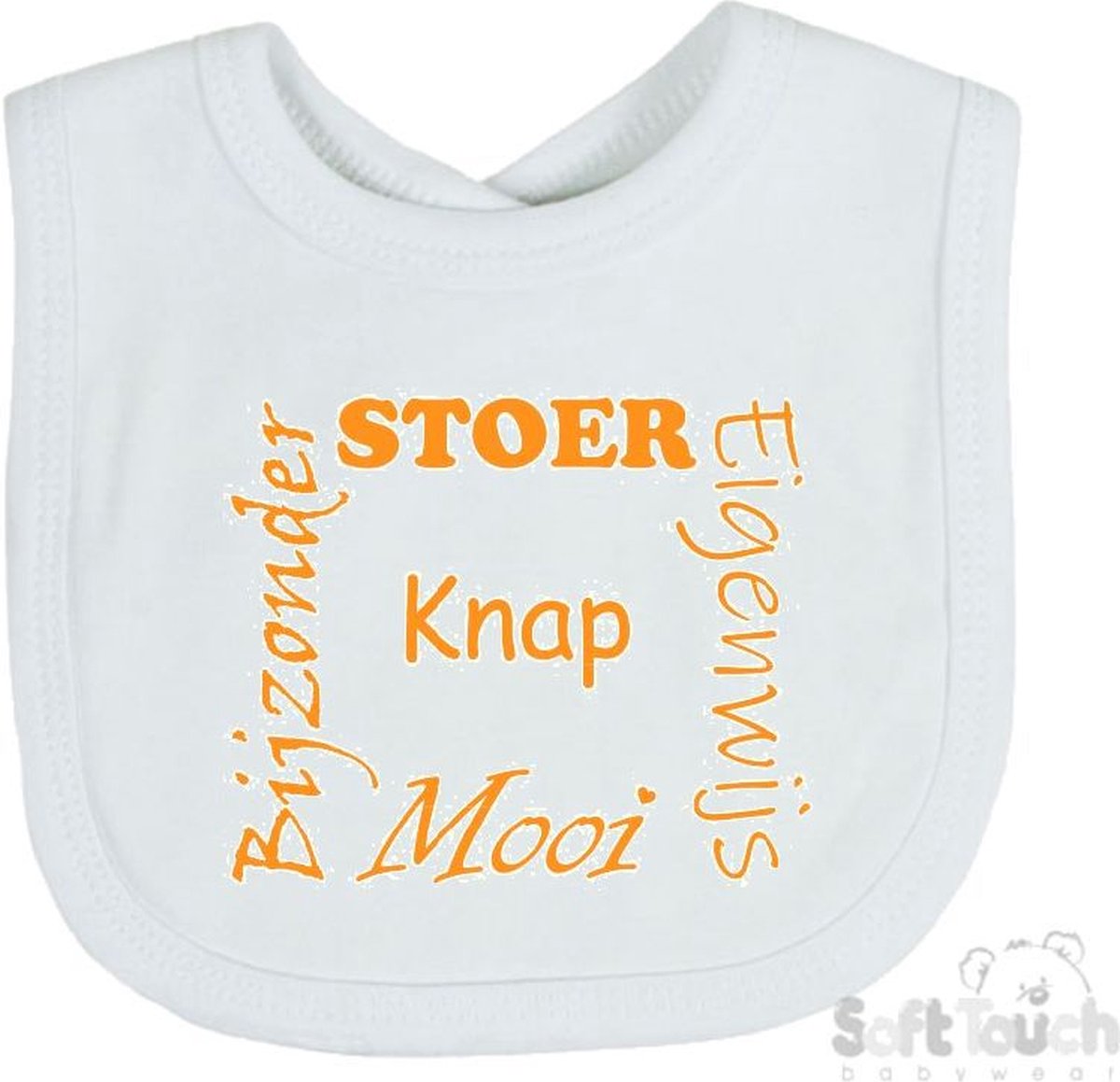 Goedkoopste Soft Touch Slabber Slabbetje Slab Stoer Eigenwijs Mooi Bijzonder Knap Unisex Katoen Wit/mosterd Maat 33x22 Cm