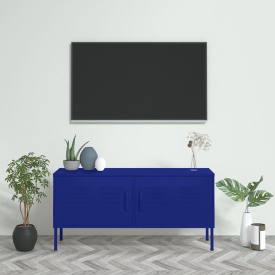Meuble TV The Living Store - Bleu marine - 105 x 35 x 50 cm - Construction  en acier | bol