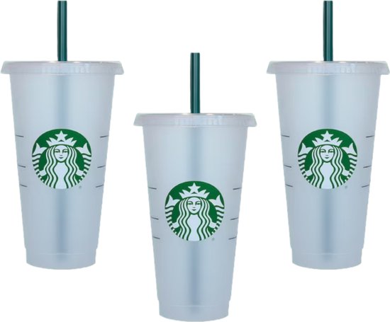Starbucks Cup - 3x Drinking Cup - Avec paille et couvercle - Réutilisable -  tasse à... | bol