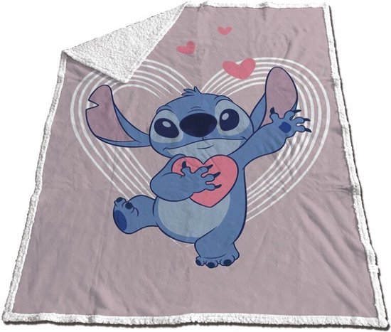 Disney Lilo & Stitch Sherpa Fleece Plaid, Hearts - 130 x 170 cm - Polyester