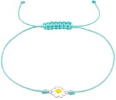 Joy|S - Zilveren madeliefje bedel armband - bloem bedel sterling zilver 925 - koord armband turquoise groen blauw
