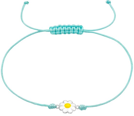 Joie|S - Bracelet à breloques marguerite argentée - breloque fleur argent sterling 925 - bracelet cordon turquoise vert bleu