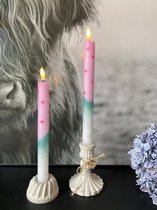 House17 Led kaarsen - Roze met Hartjes en Turquoise Glitters - Set van 2 stuks - Inclusief Batterij - Handgemaakt