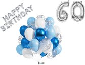 Luna Balunas 60 Jaar Ballonnen Set Zilver Blauw Helium - Verjaardag