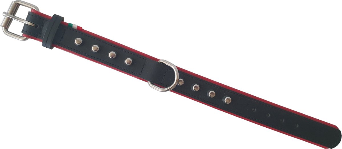JACK AND VANILLA Studs Halsband / Hondenhalsband - Echt Leder - Zwart / Rood - Nekomtrek: 31,5 - 38 cm (GELIEVE ALVORENS BESTELLEN OPMETEN)