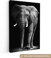 Canvas Schilderij Olifant - Zwart - Wit - Wilde dieren - 40x60 cm - Wanddecoratie