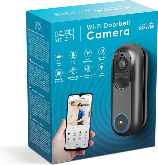 Delight Video Deurbel met Camera En Wifi - Intercom - Full HD 1080p - 5 tot 8 maanden batterijduur! - Bewegingsdetectie En Nachtzicht - Deurbellen met Camera - 55387BK van Delight — afbeelding 4