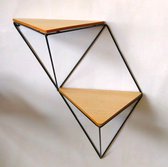 Wandplank, Dubbele driehoek wandplank 47 cm, Zwevende wandplank, hout/metalen wandplank