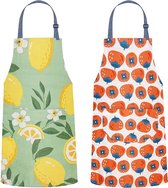 Keukenschortenset voor dames - 2 grote bloemenschorten met zakken voor koken, bakken en tuinieren