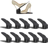 10 x zwart verstelbaar schoenenrek met sleuven voor schoenen, ruimtebesparend