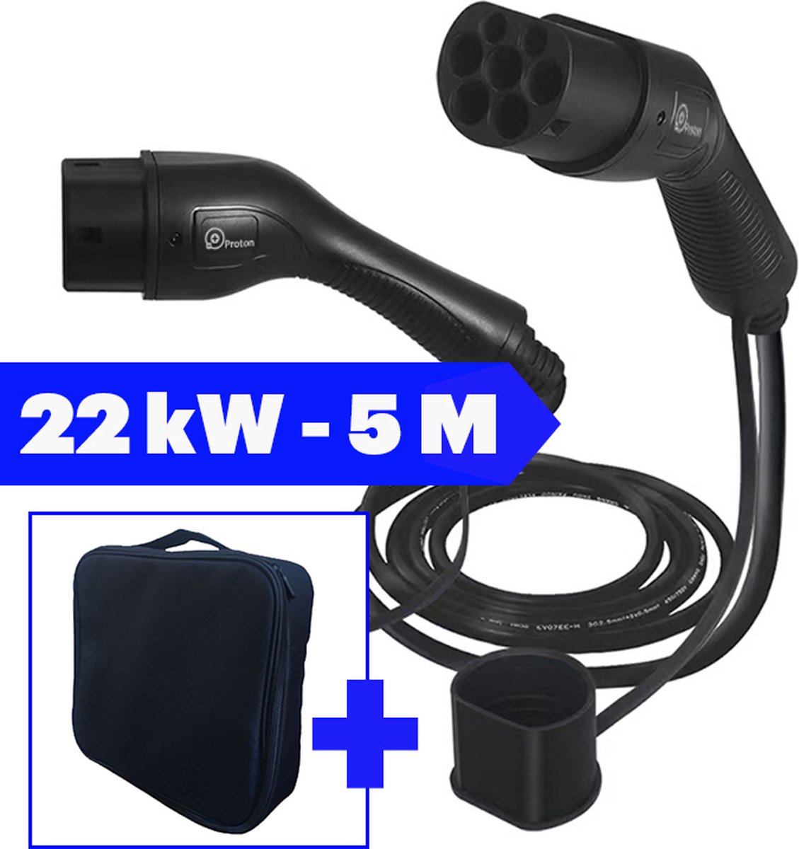 EVPEIWE Verlengkabel voor elektrische auto, 22 kW/32 A, type 2, driefasig, 7 m, verlengkabel type 2 bus naar type 2-stekker voor BEVS & PHEV, IP54 met draagtas