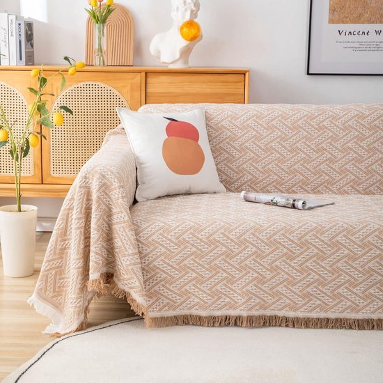 Jeté De Canapé Grande Taille Avec Franges (180x340cm) - Tissu Chenille, Motif Chevrons - Multifonction Plaid/couverture