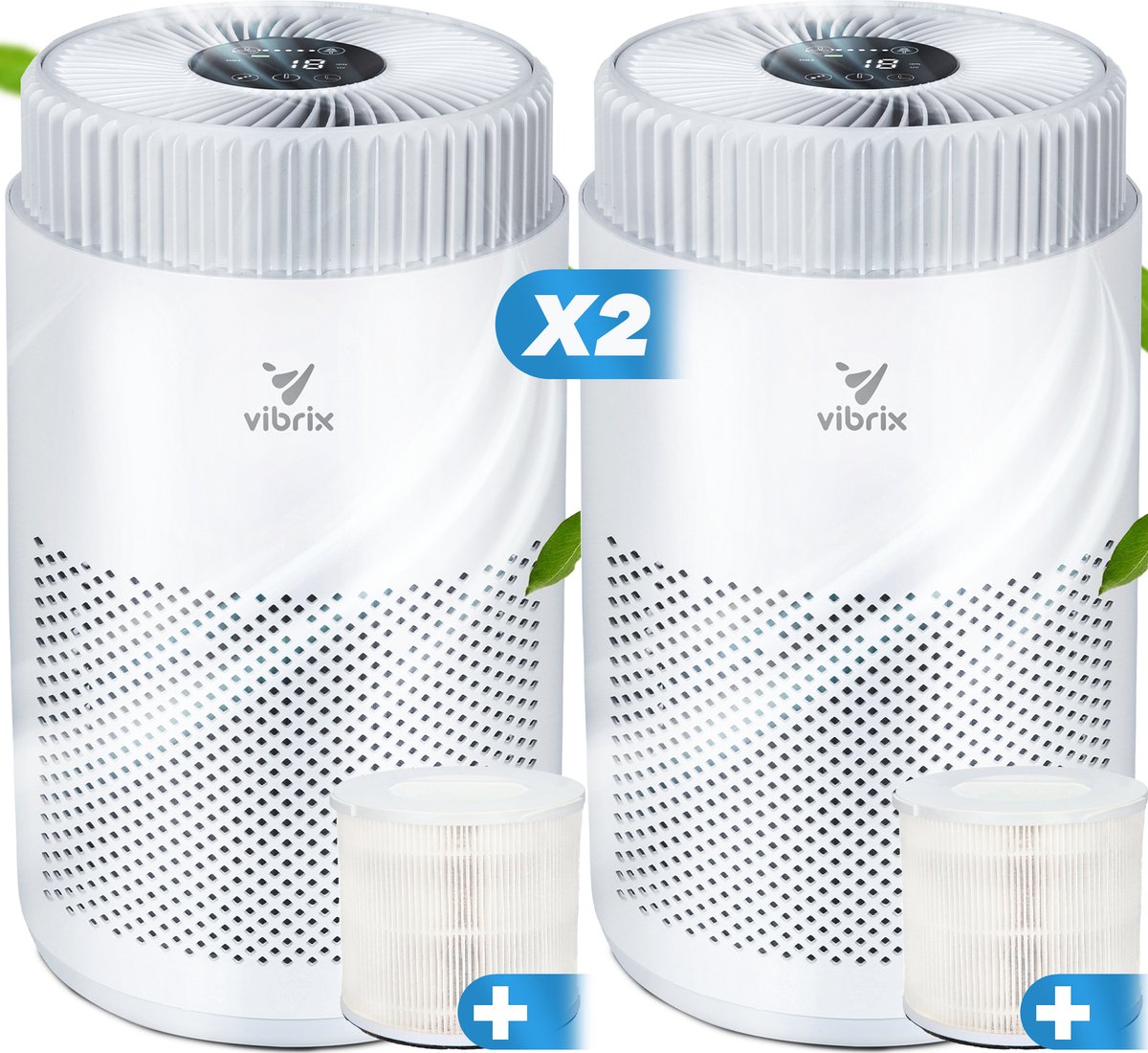 2 X Vibrix Vortex10 luchtreiniger - Geschikt voor 1 m² tot wel 35 m² - Automatische stand + 5-in-1 HEPA filtersysteem - Luchtkwaliteitsindicator - Ionisator - Luchtfilter - Air purifier met HEPA-filter