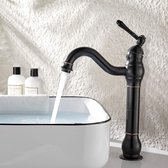Robinet de salle de bains Zwart rétro haut, robinet de lavabo rotatif à 360°, mitigeur de lavabo, robinet mitigeur, Messing