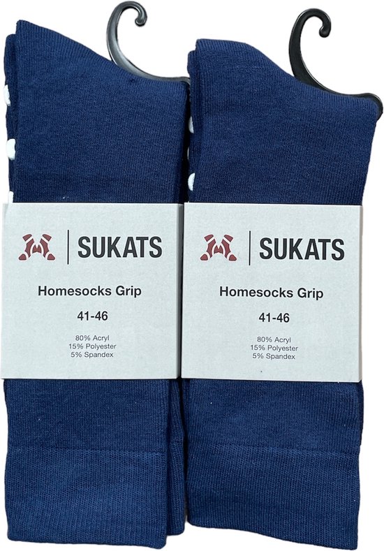 Sukats® Huissokken - Antislip sokken - Gripsokken - Bedsokken Heren - ABS - Met Grip - 2 Paar - Maat 41-46 - Blauw - Meerdere Maten en Varianten