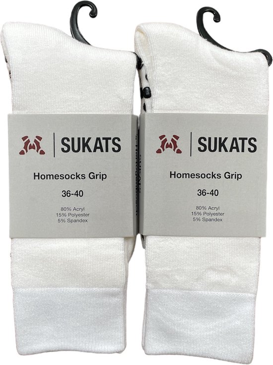 Sukats® Huissokken - Antislip sokken - Gripsokken - Bedsokken Dames - ABS - Met Grip - 2 Paar - Maat 36-40 - Wit - Meerdere Maten en Varianten