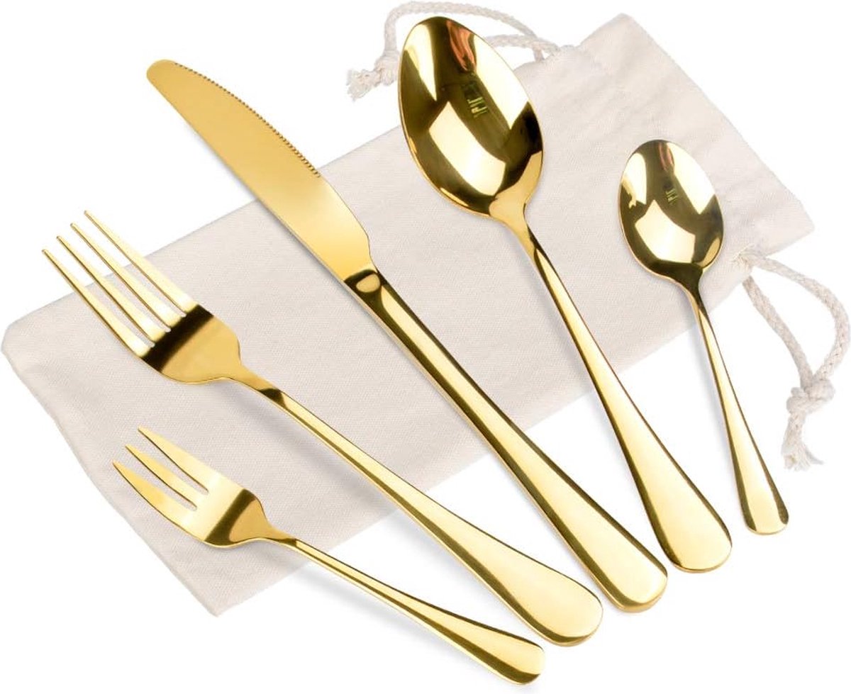 Gouden bestekset 20-delig goud met lepel voorgekookt geschikt voor 4 personen gouden bestek ideaal voor dagelijks gebruik thuis