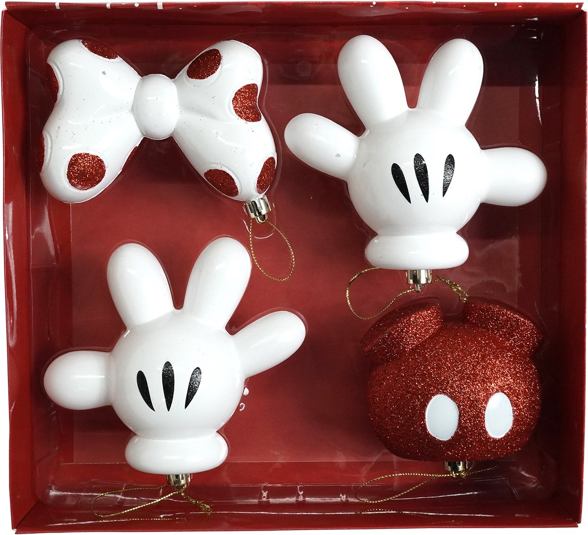 Disney © Mickey Mouse Icons Kerstballen - (Set van 4) Rood