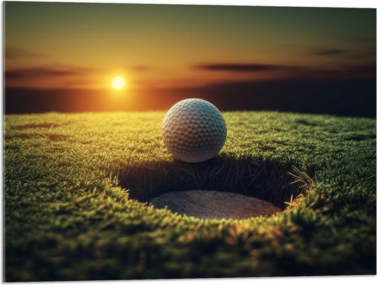 Acrylglas - Golf - Golfbal - Zonsondergang - 80x60 cm Foto op Acrylglas (Met Ophangsysteem)