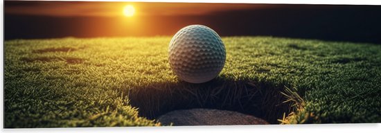 Dibond - Golf - Golfbal - Zonsondergang - 120x40 cm Foto op Aluminium (Wanddecoratie van metaal)