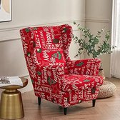 2-Piece Wing Chair Cover, Armchair Throws, Wing Chair Protective Covers, Elastic Stretch Tiger Chair Cover with Armrest, High Backrest, Universal (Christmas Red)
