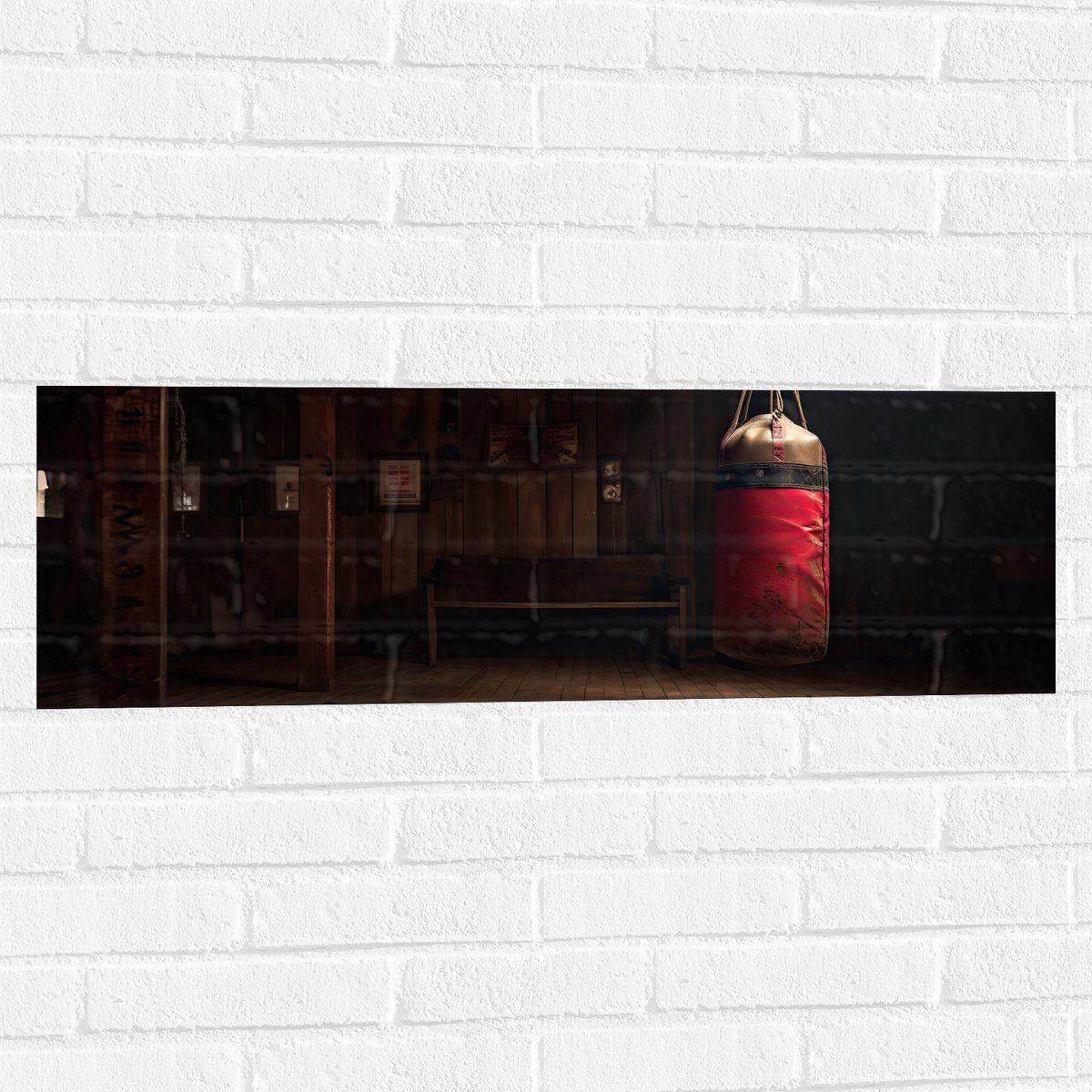 Muursticker - Kamer - Bokszak - Palen - Sporten - Hout - 90x30 cm Foto op Muursticker