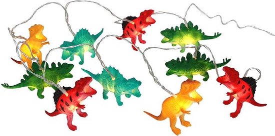Lichtsnoer Dinosaurus LED Verlichting 10-LED met timer 2xAA batterijen - Dinosaurus 10 LED Lampjes - Lichtsnoer - Sfeerverlichting Kinderkamer - Babykamer lamp - Decoratie Babykamer - Dinosaurus Cadeau - Kerstcadeau kind - Kerstboom Verlichting -