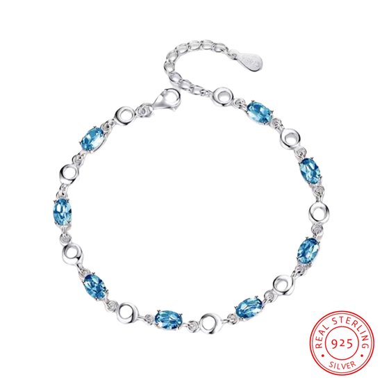 Borasi Vintage Look Zirkonia Armband | Sterling 925 Zilver | Zirkonia stenen | Licht Blauw Zirkonia Stenen | Cadeau Voor Haar | Cadeau Voor Vriendin | Cadeau Voor Vrouwen | Cadeau Voor Dames
