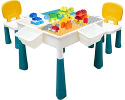 Kidsidee Kindertafel + 2 Stoeltjes + 4 Bakjes + 85 Bouwblokk