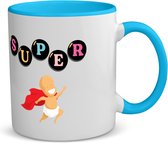 Akyol - super baby met cape koffiemok - theemok - blauw - Baby - super baby - verjaardag - geboorte - baby shower - cadeau - kado - geschenk - gift - 350 ML inhoud