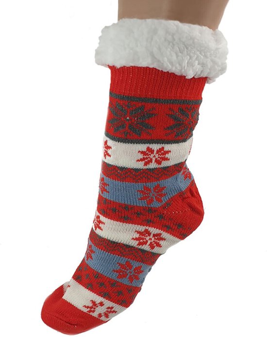 Huissokken- home socks- fluffy winter sokken- gevoerde sokken- anti slip sokken- warme sokken kleur rood wolwit maat 38 39 40 41