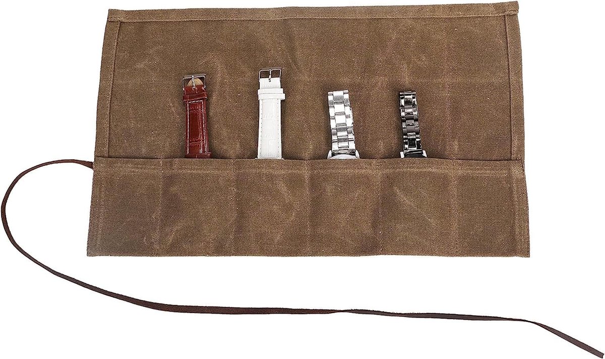 Horlogedoos voor 6 horloges, horlogedoos, horlogeetui voor reizen, gereedschapsrol, handgemaakte horlogekoffer, gewaxt zeildoek, horlogerol, horlogeband, organizer, tas, horlogebox, cadeaus voor mannen