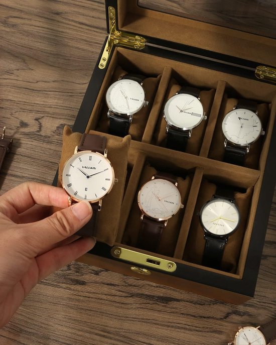 Coffret à montres en bois pour 6 montres, coffret à montres avec clé,  coussins
