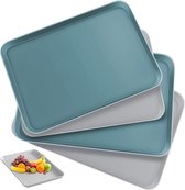 Set van 4 plastic dienbladen, rechthoekige dienbladen voor fastfoodrestaurant, café, bar, feesten, keuken, thuis (34 x 24 cm + 29 x 21 cm)