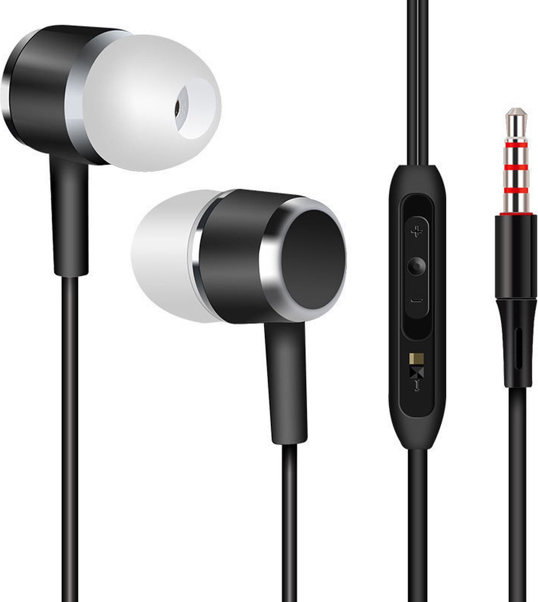 Bedrade oortjes - In Ear Oordopjes - Oortjes met Draad en Microfoon - Extra Bass - 3,5mm Jack Aansluiting - 120cm kabel - Zwart
