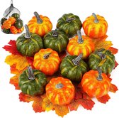 set met kunstpompoenen, 42 neppe pompoenen, decoratie, met esdoornbladeren, mini-pompoenen, voor Halloween, Thanksgiving, herfstdecoratie