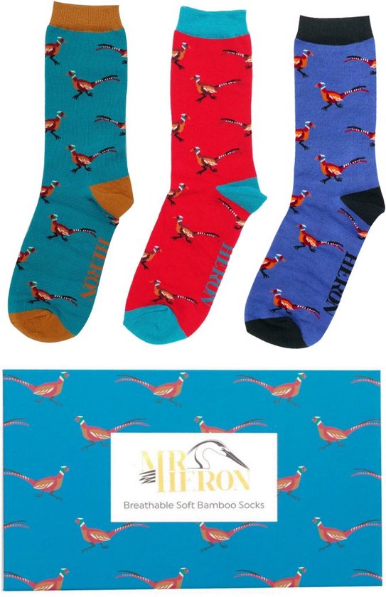 Mr Heron - Bamboe sokken heren cadeaudoos - fazanten - vogels - vogelaar - vogelprint - dieren - cadeaubox - giftbox - cadeau
