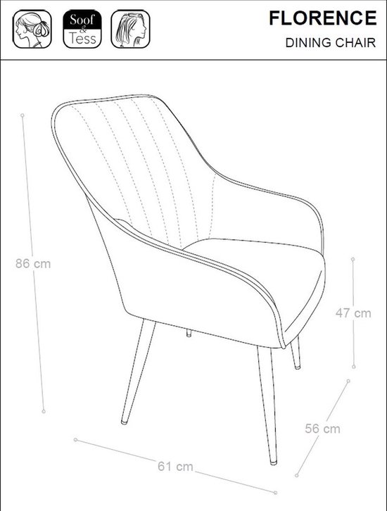 Soof&Tess - Set de 2 - Chaise de salle à manger Varese - Beige - Velours - Velours - Industriel - Avec accoudoir - Tissus faciles à Clean - Haute qualité
