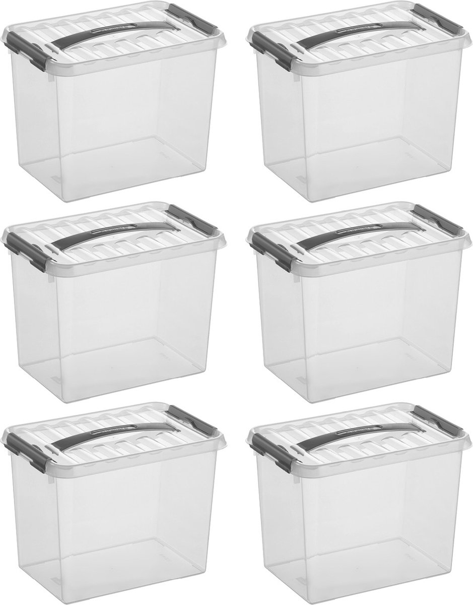 Sunware - Q-line opbergbox 9L - Set van 6 - Transparant/grijs