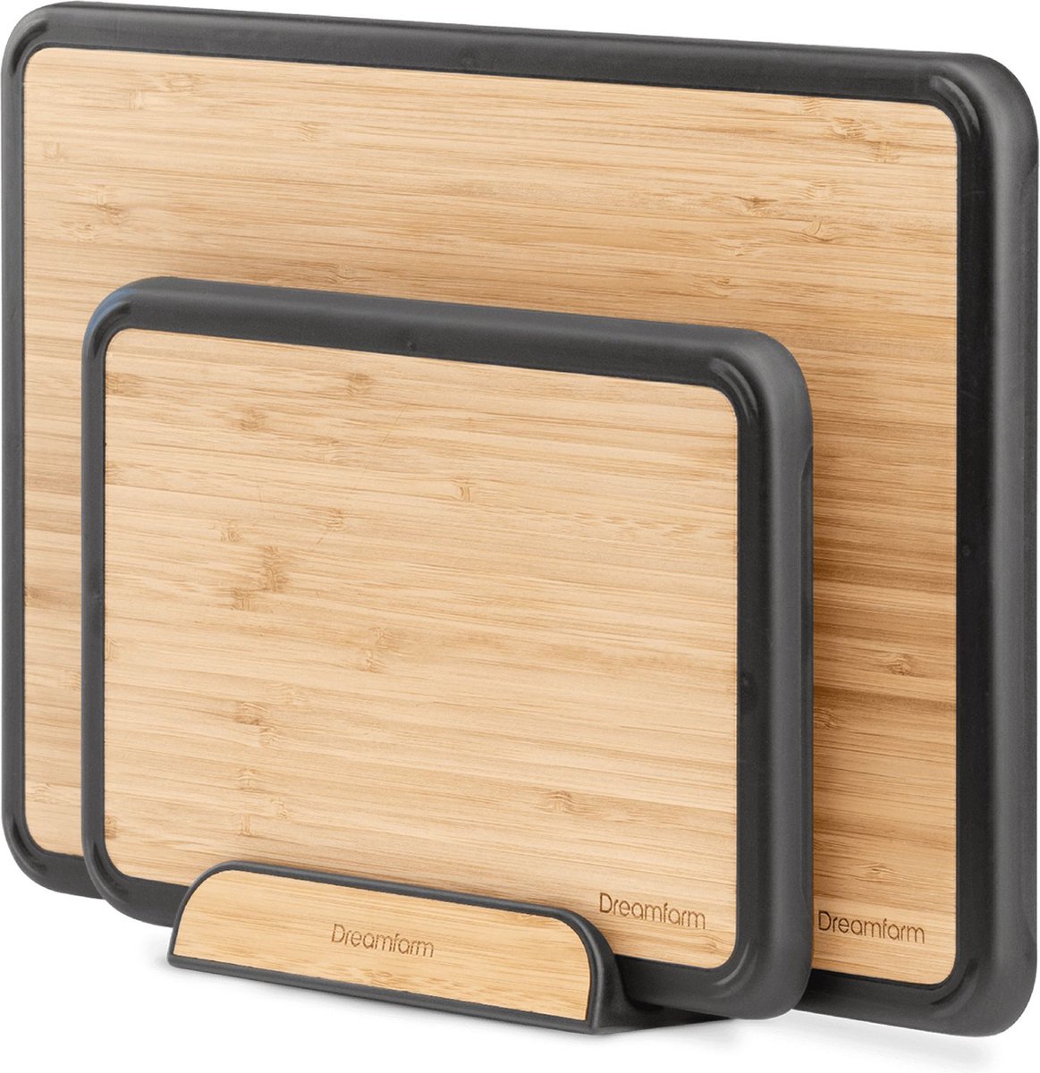 Relaxdays Cutting Boards Set of 3 with Holder Bamboo Modern Design Easy Care Neutral Taste Natural