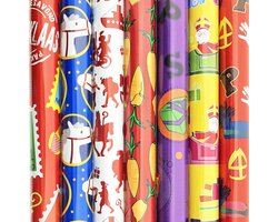 Product afbeelding van 5 rollen Sinterklaas cadeaupapier / inpakpapier 300 x 70 cm
