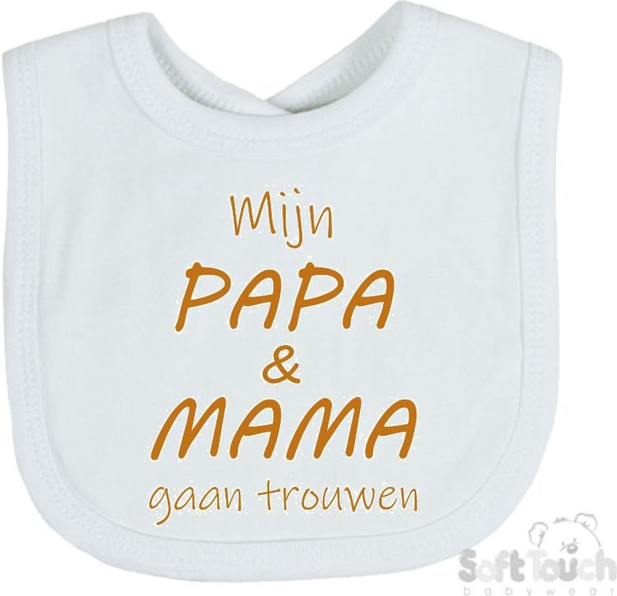 Goedkoopste Soft Touch Slabber Slabbetje Slab Mijn papa & mama gaan trouwen Unisex Katoen Wit/tan Maat 33x22 Cm