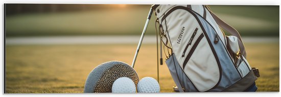 Dibond - Golf - Golfbal - Sport - Hobby - Tas - Gras - 60x20 cm Foto op Aluminium (Met Ophangsysteem)