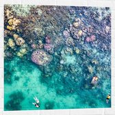 Muursticker - Duiken - Snorkelen - Toeristen - Zee - Oceaan - Koraal - 80x80 cm Foto op Muursticker