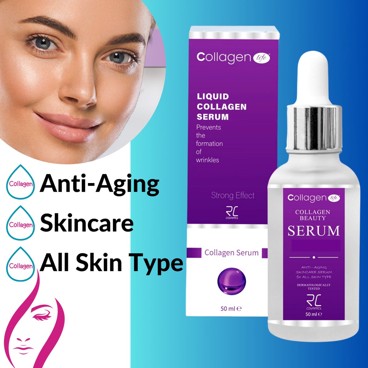 Axwell Collagen Serum Strong effect - Gezichtsserum - Liquid Beauty Serum - Anti-aging - Skincare - Voor gezicht - Collageen
