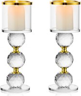 Crystal Pillar Candle Holder Set van 2, helderglazen kandelaarhouders Theelichtkandelaar Candlelight Dinner Table Centerpiece voor huwelijksgeschenken Schoorsteenhaard Decoratie, Goud