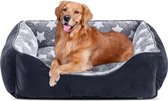 Hondenbed voor middelgrote honden, 76 x 61 cm, behaaglijk, hondenbank, antislip, comfortabele hondenbank voor middelgrote honden, anti-angst, hondenmand, voor binnen, grijs/sterren