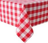 Geruit vierkant polyester tafelkleed, vlekbestendig, waterafstotend en kreukvrij, wasbaar tafelkleed voor eetkamer, feest, tuin, 130 x 220 cm, rood en wit