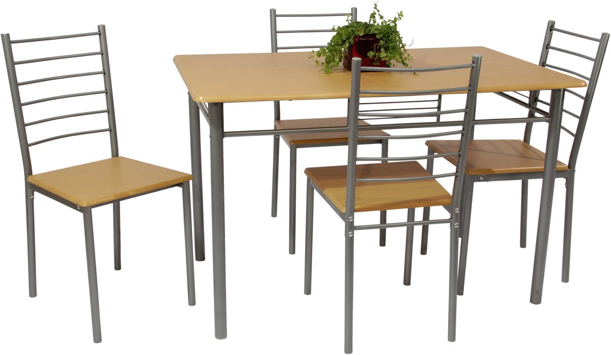 Tafelset Chiara met 4 stoelen - Poldimar - Keukentafel - Bruin - MDF; Metaal