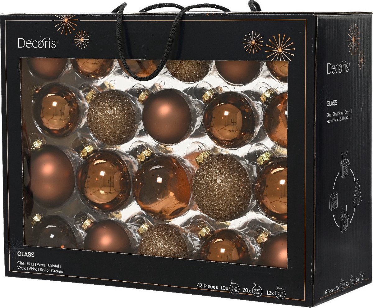 Kerstballen set 42-delig | glas | bruin | diverse maten